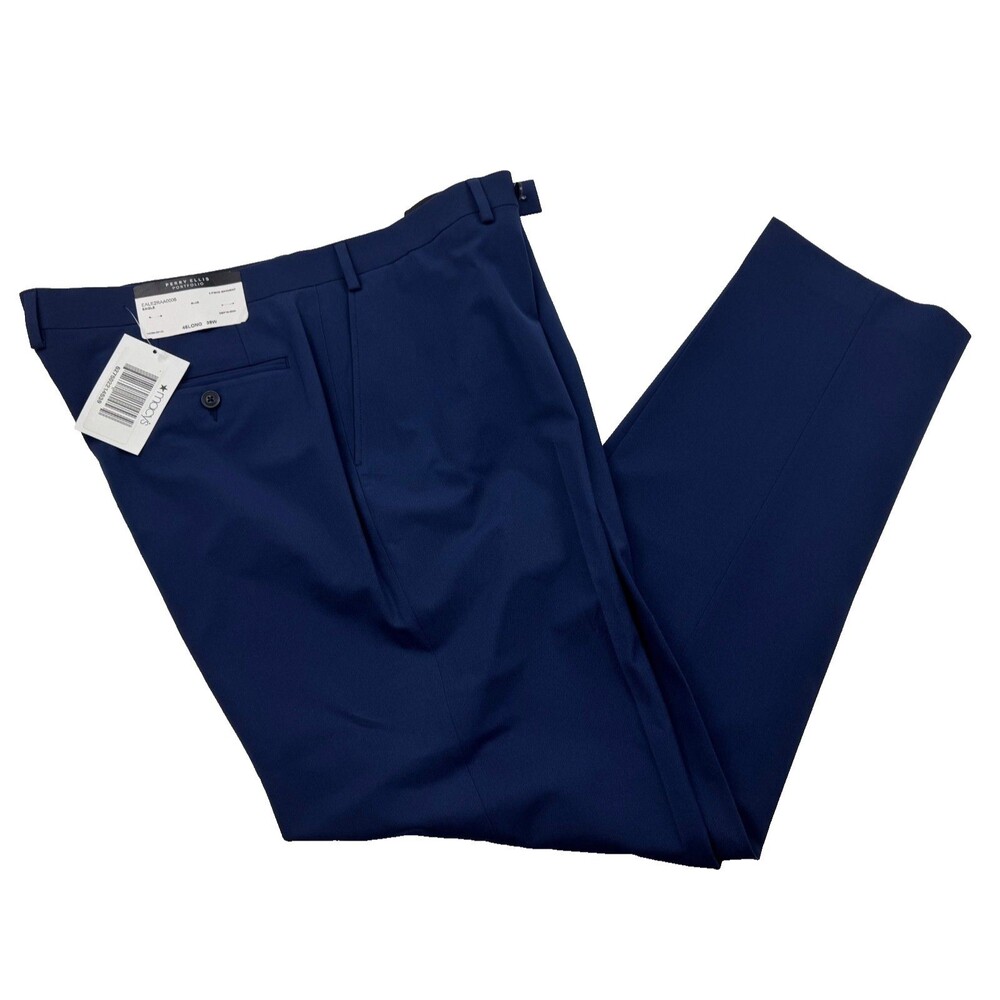 NEW PERRY ELLIS MENS 39X33 BLUE MODERN FIT SOFT TROUSERS DRESS PANTS SLACKS